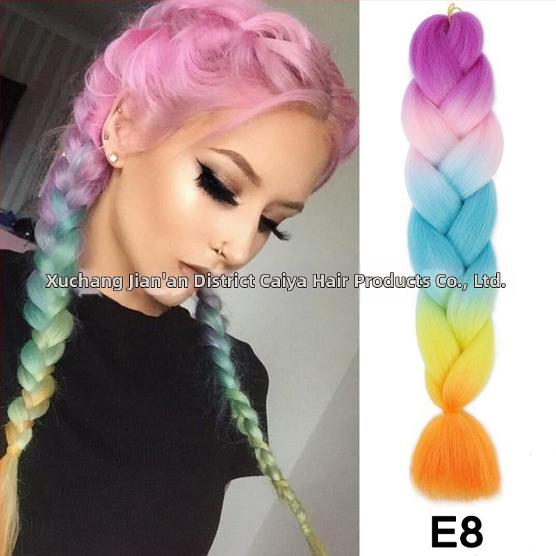 Perucă cu coadă și împletituri Jumbo - Caiya, fibre sintetice rezistente la temperatură înaltă, mecanism de împletire