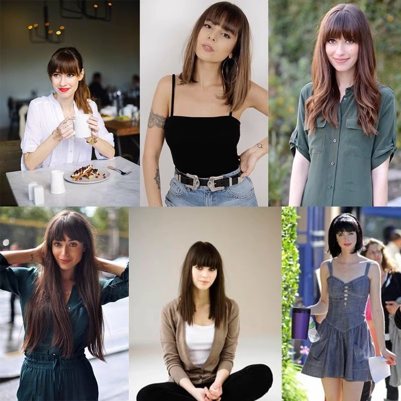 Perucă cu breton qi și linie laterală, păr din fibre rezistente la temperaturi înalte, crește volumul părului, nu se recomandă vopsirea