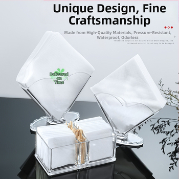 Акрилен настолен държач за салфетки – модерен минималистичен квадратен дизайн за плоски хартиени салфетки, многофункционален, персонализируем с печатано лого