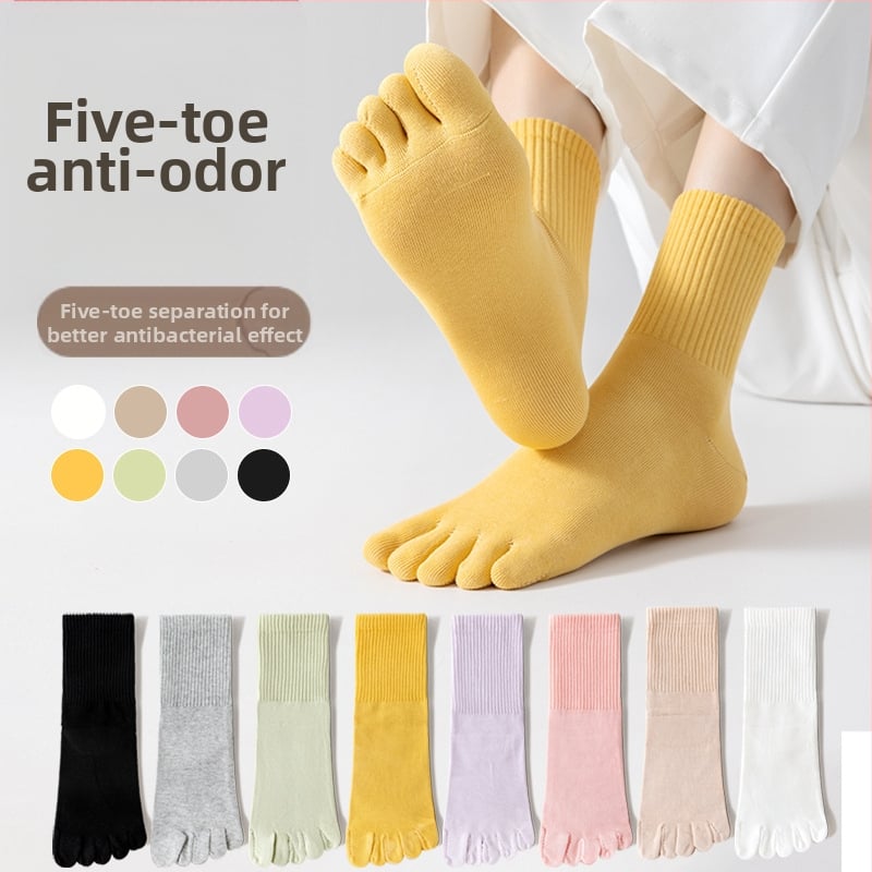 Петопръстни чорапи от чесан памук, средно високи, за мъже и жени, антибактериални, дезодориращи, абсорбиращи изпотяване.