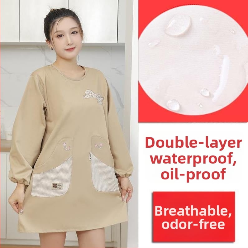 Ποδιά με μακριά μανίκια για οικιακή κουζίνα — αδιάβροχη, αντοχή στο λάδι, αναπνέουσα, λεπτή