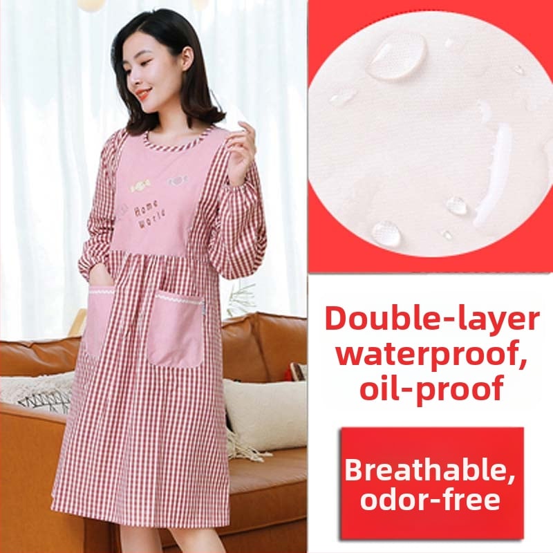 Ποδιά με μακριά μανίκια για οικιακή κουζίνα — αδιάβροχη, αντοχή στο λάδι, αναπνέουσα, λεπτή