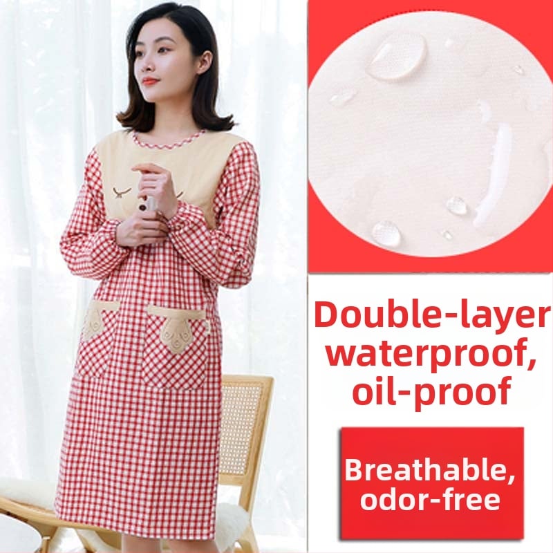 Ποδιά με μακριά μανίκια για οικιακή κουζίνα — αδιάβροχη, αντοχή στο λάδι, αναπνέουσα, λεπτή