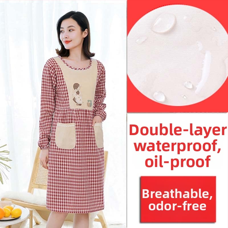 Ποδιά με μακριά μανίκια για οικιακή κουζίνα — αδιάβροχη, αντοχή στο λάδι, αναπνέουσα, λεπτή