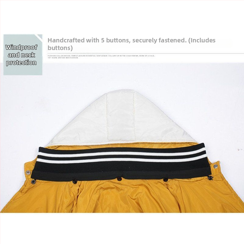 Zimná pufová bunda s odnímateľným pruhovaným bavlneným golierom - unisex, polyester, jar 2023, samostatne balené