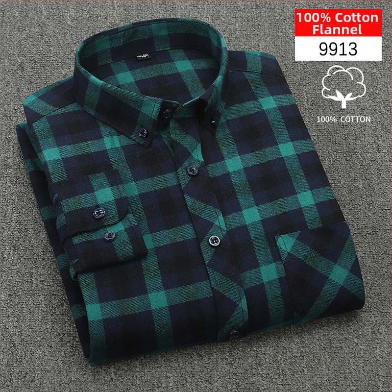 Cămașă bărbați cu mânecă lungă, carouri, bumbac, guler pătrat, stil casual lejer, potrivită pentru primăvară și toamnă