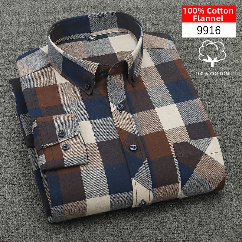 Cămașă bărbați cu mânecă lungă, carouri, bumbac, guler pătrat, stil casual lejer, potrivită pentru primăvară și toamnă