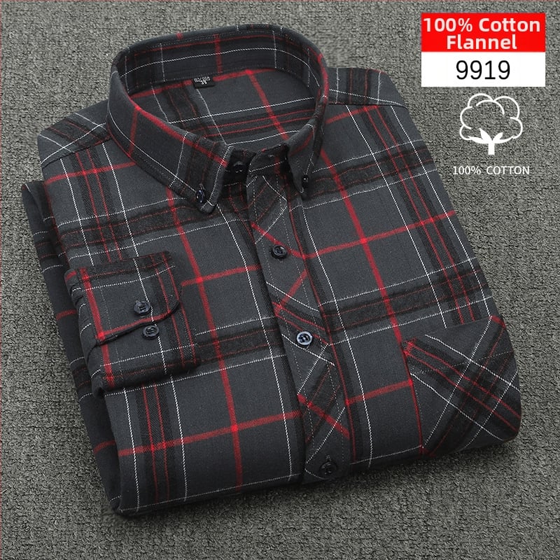 Cămașă bărbați cu mânecă lungă, carouri, bumbac, guler pătrat, stil casual lejer, potrivită pentru primăvară și toamnă