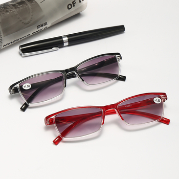 2022 Нови стилни очила за четене за бизнес жени, полу-рамка, елегантни и изискани очила за четене TR90 с градиентен цвят