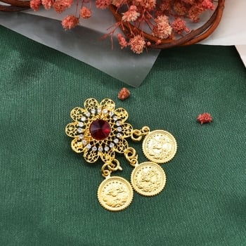 Személyre szabott bohém stílusú kő és gyöngy ékszer bross szett és széles arany érme karkötő