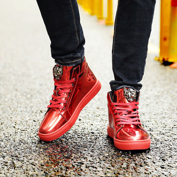 Pantofi bărbătești din material strălucitor, anti-șifonare, casual, cu înălțime mărită cu 5 cm, cizme înalte roșii, adidași moderni.