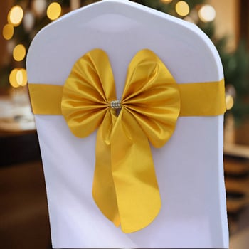 Reštaurácia, hotel, svadobná hostina, operadlo stoličky pre tlačové konferencie s kvetinovou stuhou, elastická dekorácia operadla stoličky