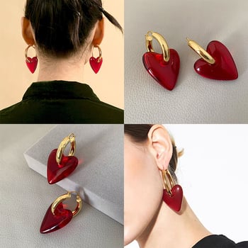 Europske i američke retro naušnice i ogrlica s crvenim srcem, retro i vrhunske velike naušnice s obručem, dugi lančić za džemper