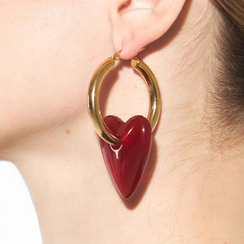 Europske i američke retro naušnice i ogrlica s crvenim srcem, retro i vrhunske velike naušnice s obručem, dugi lančić za džemper