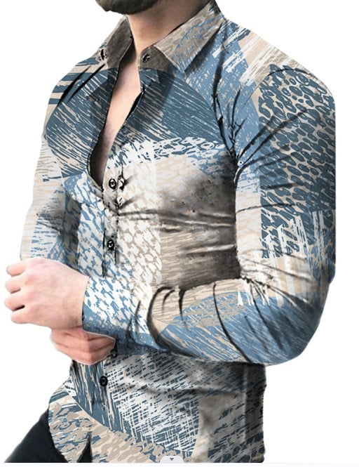 Ανεξάρτητος ευρωπαϊκός και αμερικανικός ιστότοπος εξωτερικού εμπορίου για διασυνοριακές συναλλαγές Άνοιξη/Φθινόπωρο Νέο ανδρικό casual μακρυμάνικο πουκάμισο με γεωμετρικά σχέδια Ανδρικά ρούχα