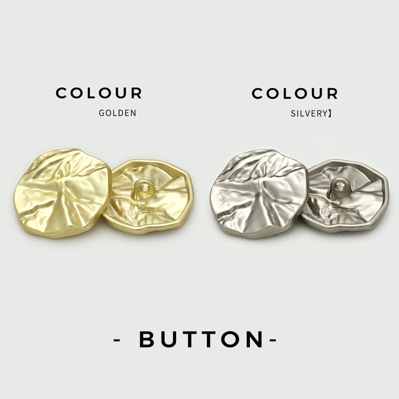 Μοντέρνο σακάκι με ακανόνιστο σχήμα, πτυχωτό με μεταλλικά κουμπιά και δερμάτινη επένδυση, πολυτελές ακανόνιστο σγουρό κουμπί