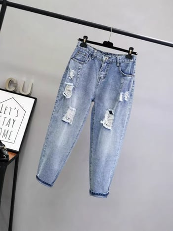 Γυναικείο τζιν παντελόνι plus size, καλοκαιρινό, για γυναίκες plus size έως 90 κιλά, casual, με σκισίματα, κοντά, ψηλόμεσα, χαλαρά και άνετα.