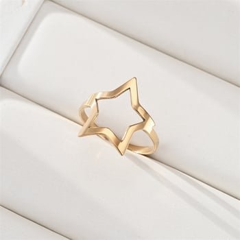 Inel nou din oțel inoxidabil cu stea modernă cu cinci colțuri, croială unică, formă de inimă sculptată, inel simplu din oțel titan