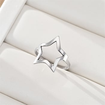 Inel nou din oțel inoxidabil cu stea modernă cu cinci colțuri, croială unică, formă de inimă sculptată, inel simplu din oțel titan