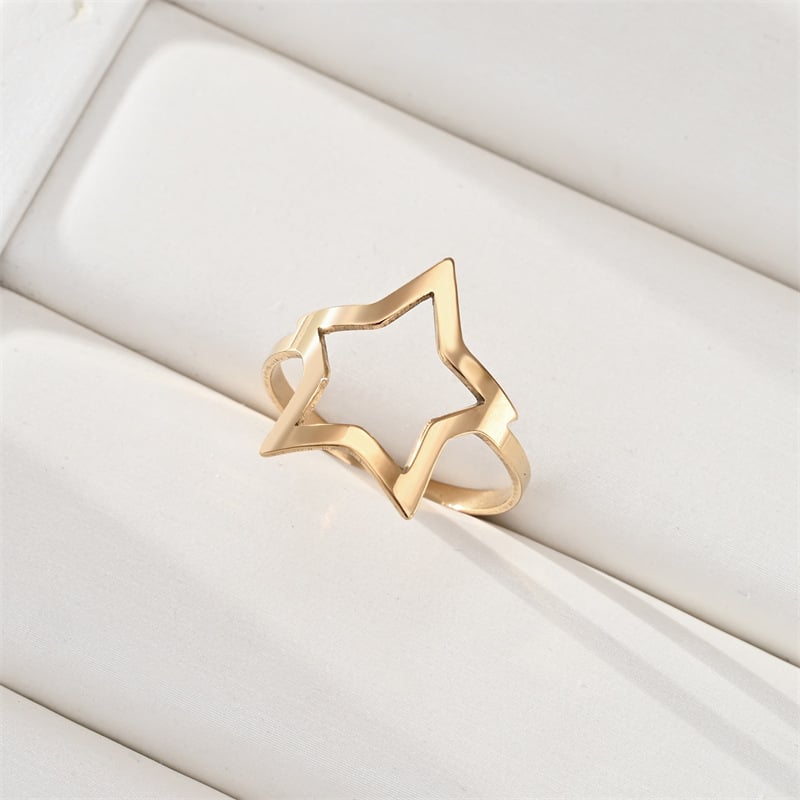 Inel nou din oțel inoxidabil cu stea modernă cu cinci colțuri, croială unică, formă de inimă sculptată, inel simplu din oțel titan