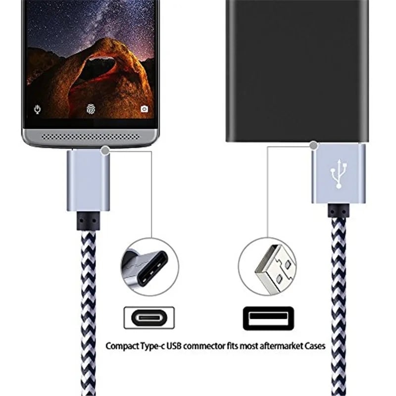 Плетена кабелна връзка Type-C за бързо зареждане, найлонов кабел за данни, съвместима с телефони Android и Huawei, бързо зареждане чрез USB, трансгранична електронна търговия.