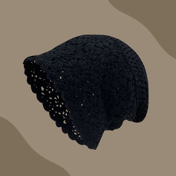 Пролетно/лятна тънка ръчно плетена шапка за жени, куха плетена вълнена шапка, сладка и артистична, шапка с покривка за глава, която отслабва лицето