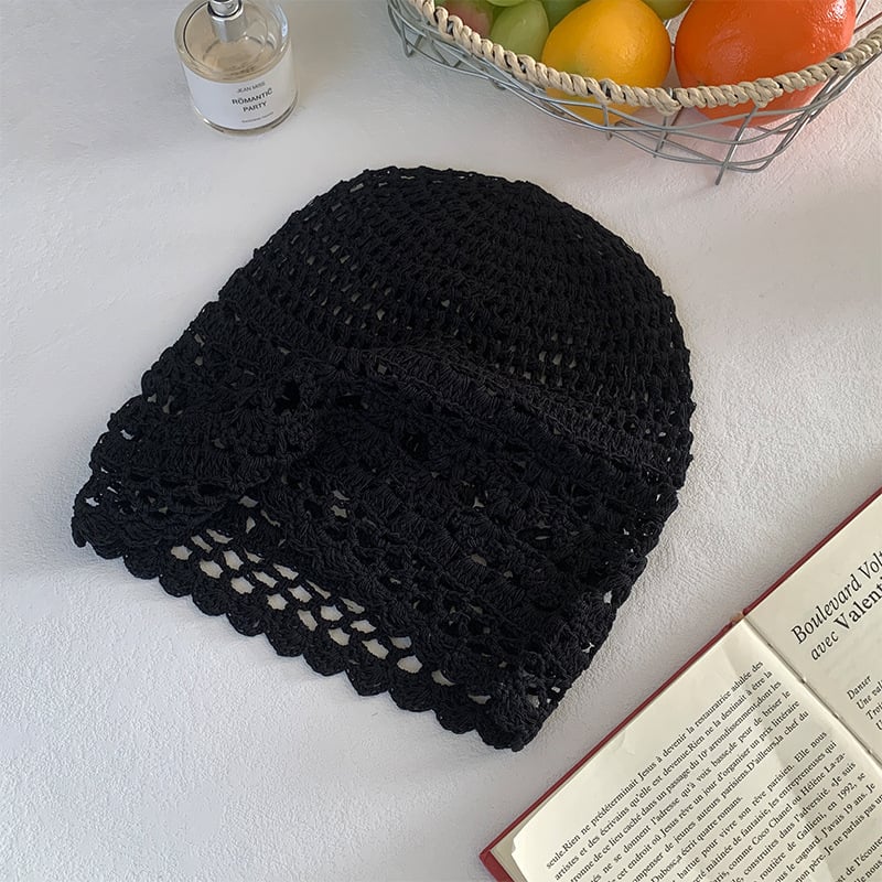 Пролетно/лятна тънка ръчно плетена шапка за жени, куха плетена вълнена шапка, сладка и артистична, шапка с покривка за глава, която отслабва лицето