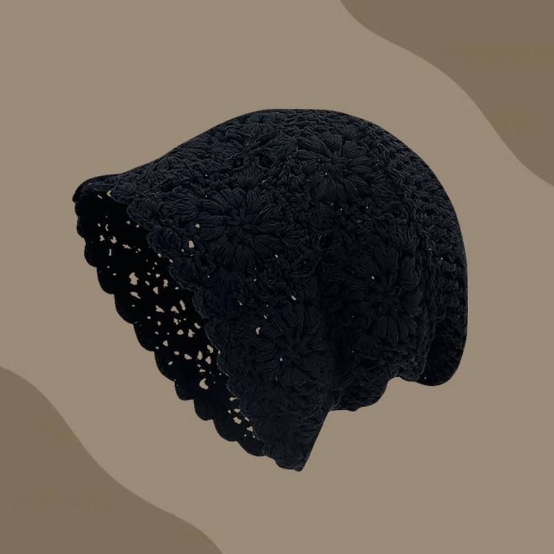 Пролетно/лятна тънка ръчно плетена шапка за жени, куха плетена вълнена шапка, сладка и артистична, шапка с покривка за глава, която отслабва лицето