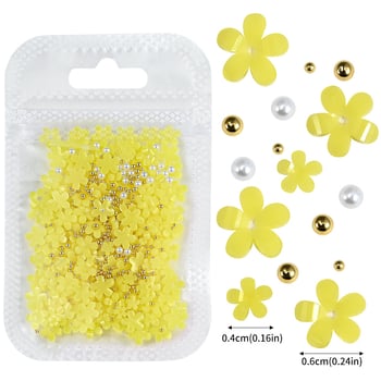 200 διακοσμητικά νυχιών με πέντε πέταλα λουλουδιών, λευκά και ροζ ακρυλικά λουλούδια με χρυσές και ασημένιες χάντρες, λουλούδια ρητίνης.