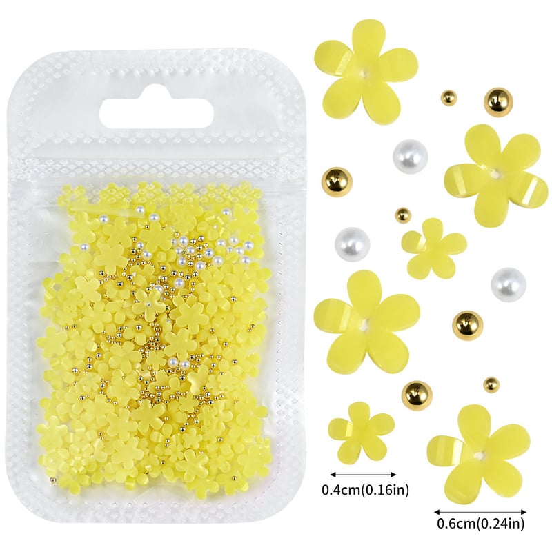 200 διακοσμητικά νυχιών με πέντε πέταλα λουλουδιών, λευκά και ροζ ακρυλικά λουλούδια με χρυσές και ασημένιες χάντρες, λουλούδια ρητίνης.