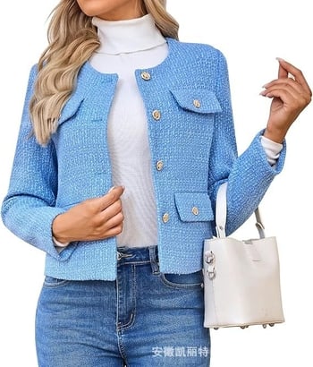 Îmbrăcăminte pentru femei pentru uz transfrontalier 2025, palton scurt de înaltă calitate, cu guler rotund, în stil Chanel, de toamnă-iarnă, în stil Chanel, tweed francez pentru femei