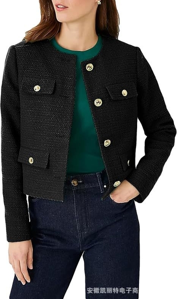 Îmbrăcăminte pentru femei pentru uz transfrontalier 2025, palton scurt de înaltă calitate, cu guler rotund, în stil Chanel, de toamnă-iarnă, în stil Chanel, tweed francez pentru femei