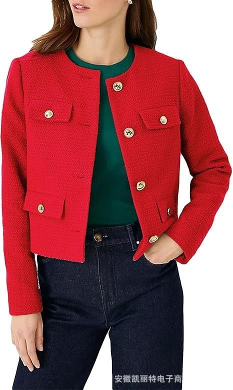 Îmbrăcăminte pentru femei pentru uz transfrontalier 2025, palton scurt de înaltă calitate, cu guler rotund, în stil Chanel, de toamnă-iarnă, în stil Chanel, tweed francez pentru femei