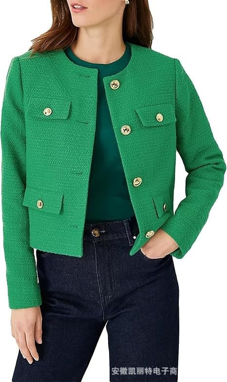 Îmbrăcăminte pentru femei pentru uz transfrontalier 2025, palton scurt de înaltă calitate, cu guler rotund, în stil Chanel, de toamnă-iarnă, în stil Chanel, tweed francez pentru femei