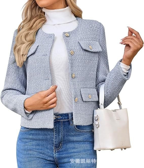 Îmbrăcăminte pentru femei pentru uz transfrontalier 2025, palton scurt de înaltă calitate, cu guler rotund, în stil Chanel, de toamnă-iarnă, în stil Chanel, tweed francez pentru femei