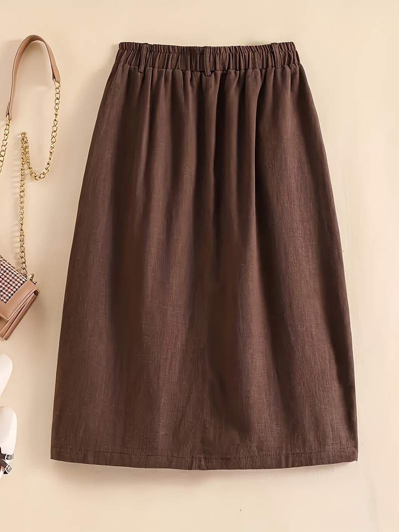 2025 Egyszínű kötött midi szoknya zsebbel