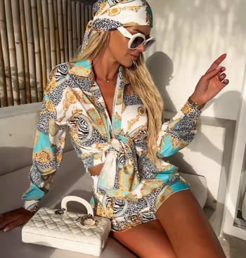 Set de vară format din cămașă cu mânecă lungă și pantaloni scurți cu închizătoare la un singur rând de nasturi și imprimeu zebră și leopard, pentru o vacanță pe plaja Sanya.