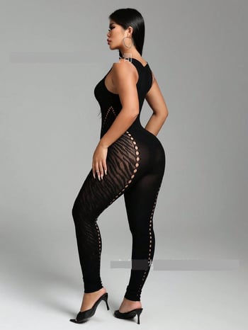 Salopetă de primăvară nouă, transfrontalieră europeană și americană, fără mâneci, cu imprimeu de tigru, cu talie înaltă, scobită în interior, sexy și la modă