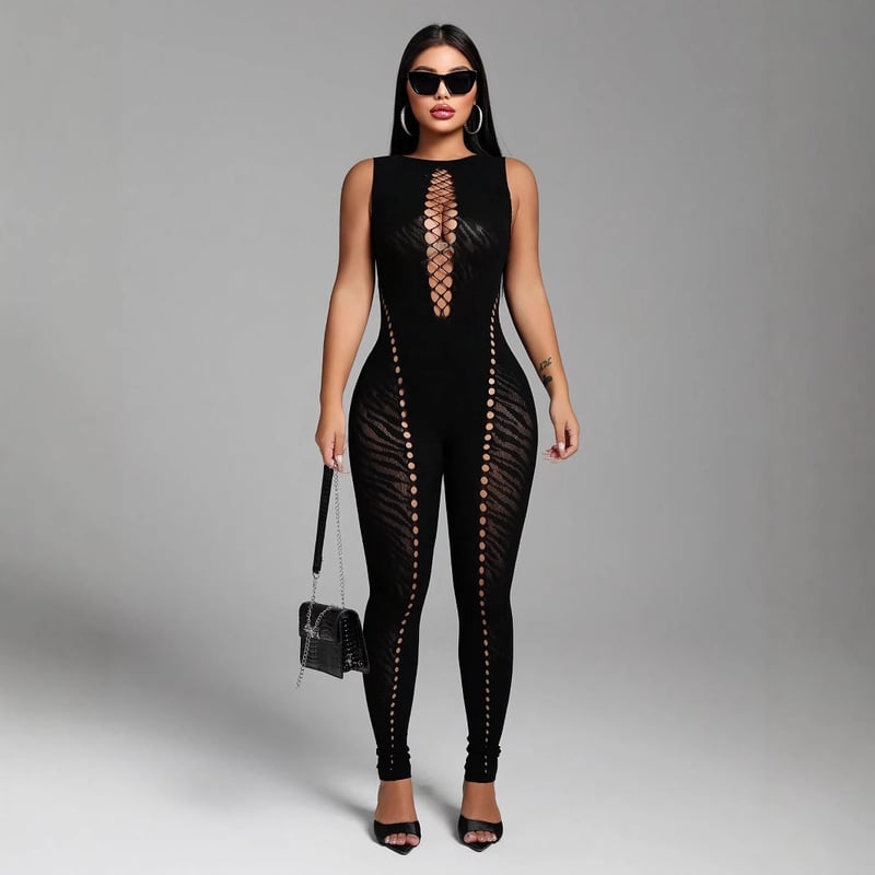 Salopetă de primăvară nouă, transfrontalieră europeană și americană, fără mâneci, cu imprimeu de tigru, cu talie înaltă, scobită în interior, sexy și la modă