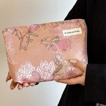 Чанта клъч в ретро стил с модерен китайски дизайн, преносима чанта за съхранение, голям капацитет за пътуване и грим.