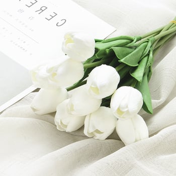 Симулирани изкуствени цветя 10pcs от PU лале, трансгранични сватбени букети, декорация за дома, мини лалета на едро