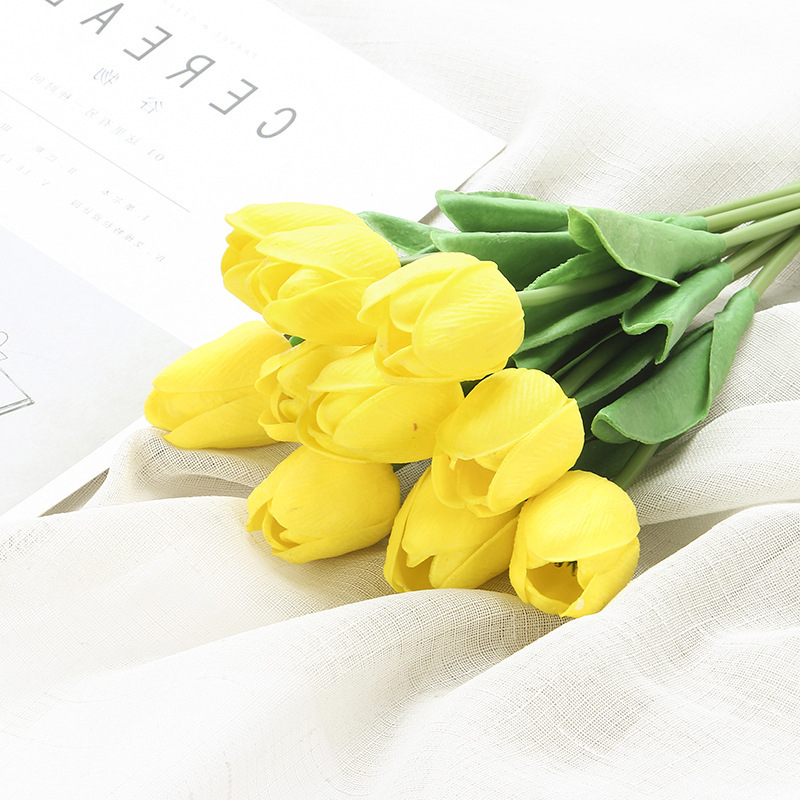 Симулирани изкуствени цветя 10pcs от PU лале, трансгранични сватбени букети, декорация за дома, мини лалета на едро