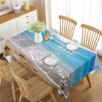 Нова покривка за маса в трансграничен стил, водоустойчива, правоъгълна с плажна мида, декоративна покривка от висок клас