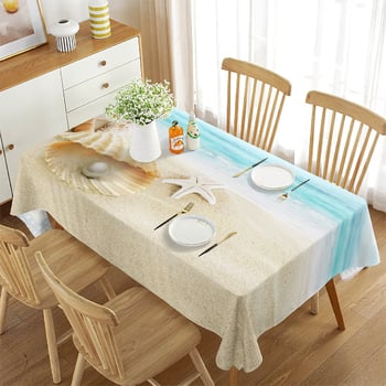 Нова покривка за маса в трансграничен стил, водоустойчива, правоъгълна с плажна мида, декоративна покривка от висок клас