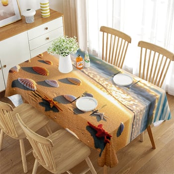 Нова покривка за маса в трансграничен стил, водоустойчива, правоъгълна с плажна мида, декоративна покривка от висок клас