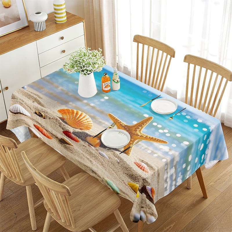 Нова покривка за маса в трансграничен стил, водоустойчива, правоъгълна с плажна мида, декоративна покривка от висок клас