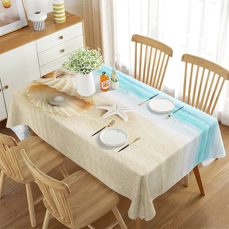 Нова покривка за маса в трансграничен стил, водоустойчива, правоъгълна с плажна мида, декоративна покривка от висок клас