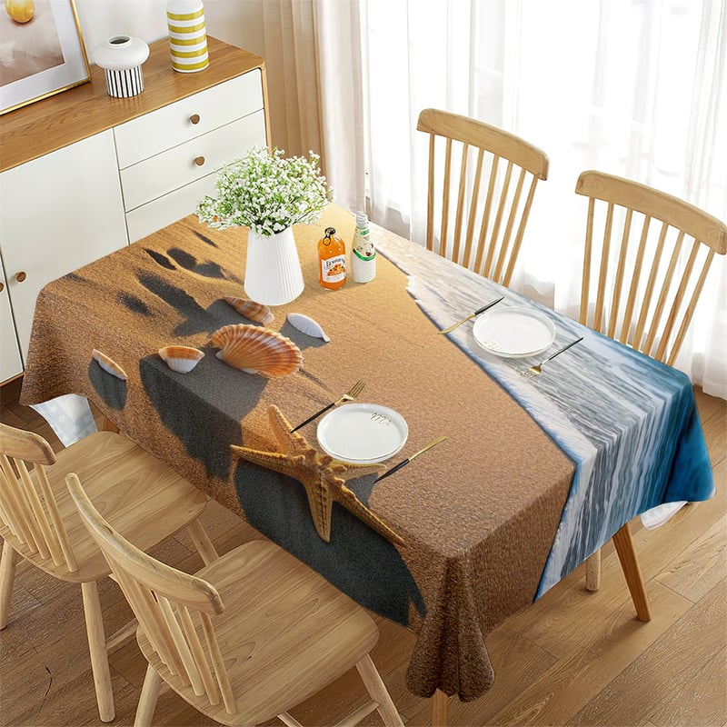 Нова покривка за маса в трансграничен стил, водоустойчива, правоъгълна с плажна мида, декоративна покривка от висок клас
