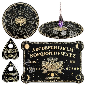 Дървена дъска за таро с махало и инкрустирана метафизична информация, кристално махало, дървена духовна дъска, черно дърво