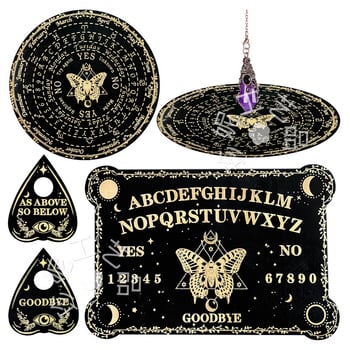 Дървена дъска за таро с махало и инкрустирана метафизична информация, кристално махало, дървена духовна дъска, черно дърво